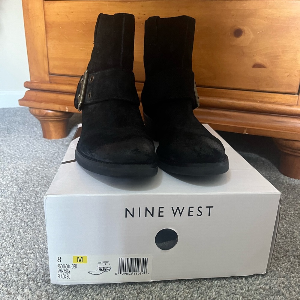 Distressed Nine West Black Suede Boots